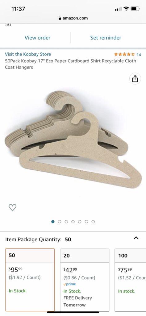 Cardboard hangers to purchase from Amazon.